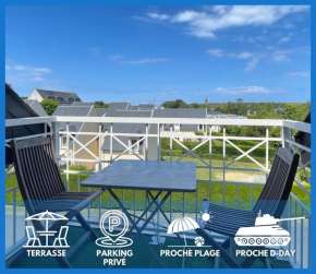 L'air marin Apt avec belle terrasse vue dégagée séjour lumineux 10 mn à pied centre Port en Bessin proche Bayeux et Omaha Beach